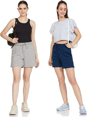 Pack of 2 Solid Women Multicolor Basic Cotton Shorts in Saudi Arabia