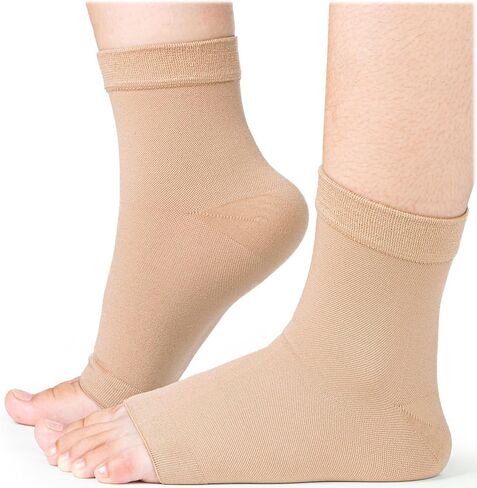 Ankle Compression Socks (Small, Beige), Effective Ankle Brace w/ 20-30 mmHg Compression for Foot Pain Relief, Ankle Support Sleeve for Plantar Fasciitis, Achilles Tendonitis & Sprain in Saudi Arabia