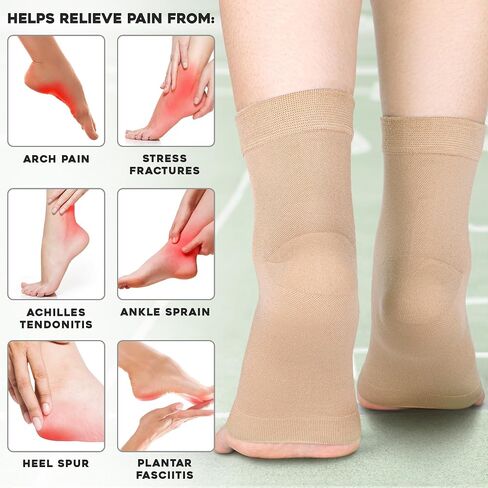Ankle Compression Socks (Small, Beige), Effective Ankle Brace w/ 20-30 mmHg Compression for Foot Pain Relief, Ankle Support Sleeve for Plantar Fasciitis, Achilles Tendonitis & Sprain in Saudi Arabia