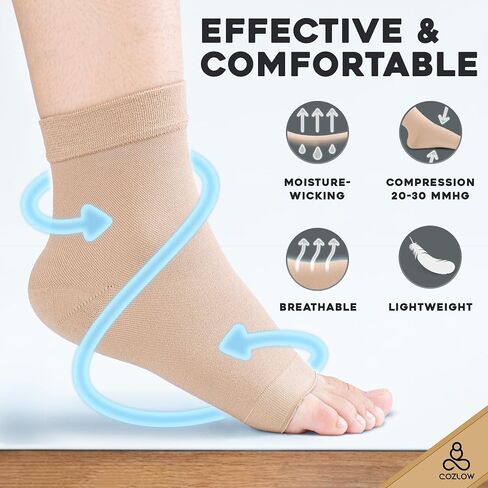 Ankle Compression Socks (Small, Beige), Effective Ankle Brace w/ 20-30 mmHg Compression for Foot Pain Relief, Ankle Support Sleeve for Plantar Fasciitis, Achilles Tendonitis & Sprain in Saudi Arabia