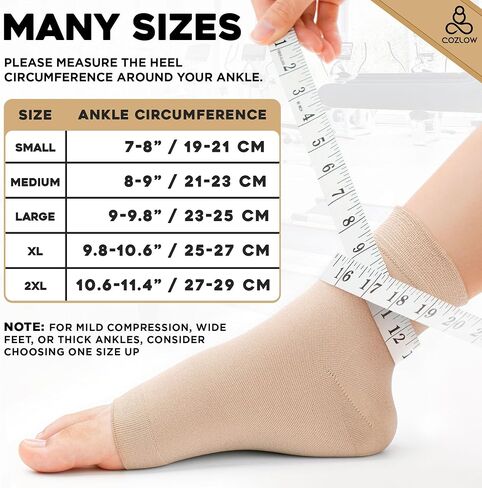 Ankle Compression Socks (Small, Beige), Effective Ankle Brace w/ 20-30 mmHg Compression for Foot Pain Relief, Ankle Support Sleeve for Plantar Fasciitis, Achilles Tendonitis & Sprain in Saudi Arabia
