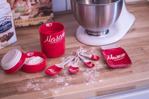 Mason Jar Kitchenware Set - Kitchen Accessories - Measuring Cups & Spoons, Spoon Rest, Condiment Shakers, Sponge Holder, Ceramic Jar, Utensil Crock - Kitchen Counter Decor Accessories Red 17 Pc in Saudi Arabia