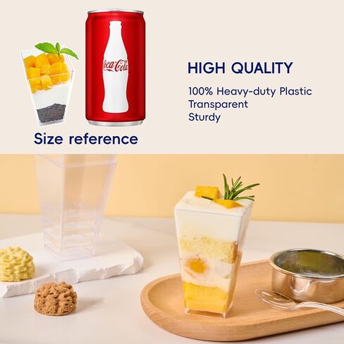 JOLLY CHEF 100 x 3 oz Square Mini Dessert Cups with Spoons, Clear Plastic Parfait Appetizer Cup Small Plastic Dessert Cups Serving Bowl for Tasting Party Desserts Appetizers in Saudi Arabia