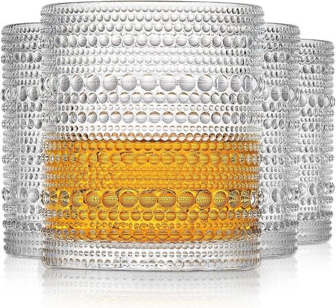 hobnail Drinking Glasses Old Fashion Glass 10oZ rocks glasses Set of 4 glasses Water Juice Cocktail Vintage Glassware Set Gift for Men Women in Saudi Arabia