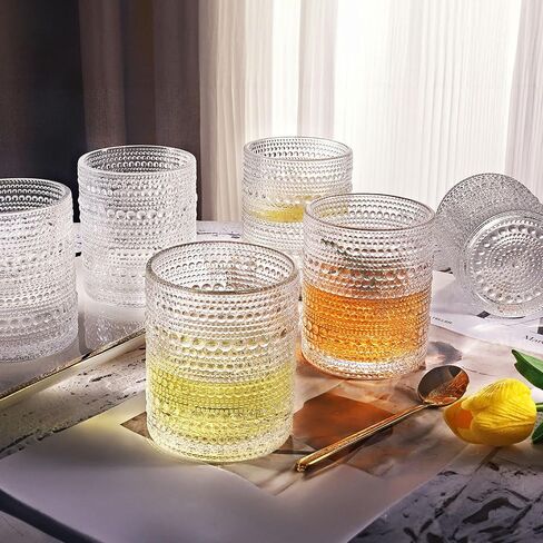hobnail Drinking Glasses Old Fashion Glass 10oZ rocks glasses Set of 4 glasses Water Juice Cocktail Vintage Glassware Set Gift for Men Women in Saudi Arabia