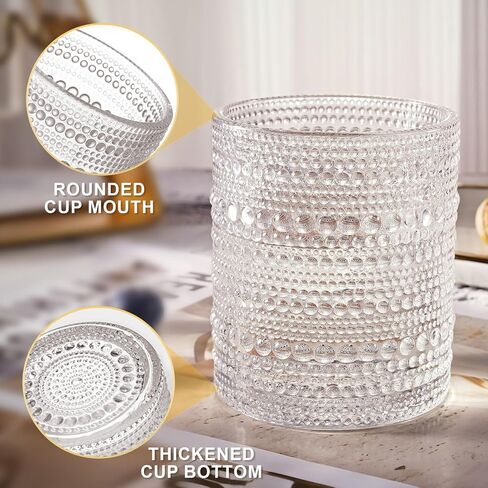 hobnail Drinking Glasses Old Fashion Glass 10oZ rocks glasses Set of 4 glasses Water Juice Cocktail Vintage Glassware Set Gift for Men Women in Saudi Arabia