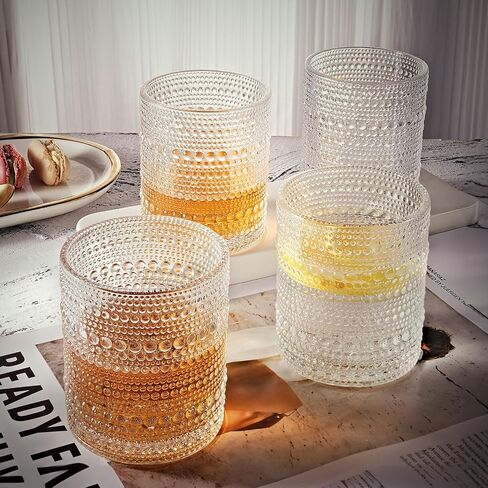 hobnail Drinking Glasses Old Fashion Glass 10oZ rocks glasses Set of 4 glasses Water Juice Cocktail Vintage Glassware Set Gift for Men Women in Saudi Arabia