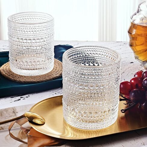 hobnail Drinking Glasses Old Fashion Glass 10oZ rocks glasses Set of 4 glasses Water Juice Cocktail Vintage Glassware Set Gift for Men Women in Saudi Arabia