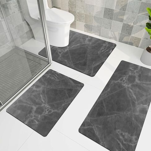 chakme Thin Bath Mat Sets, Rubber Bathroom Rugs Sets 3 Pieces, Non Slip Absorbent Quick Dry Thin Bathroom Rugs Fit Under Door Bath Mats U Shape Toilet Mats Set for Bathroom Bathtub Sink (Dark Grey) in Saudi Arabia