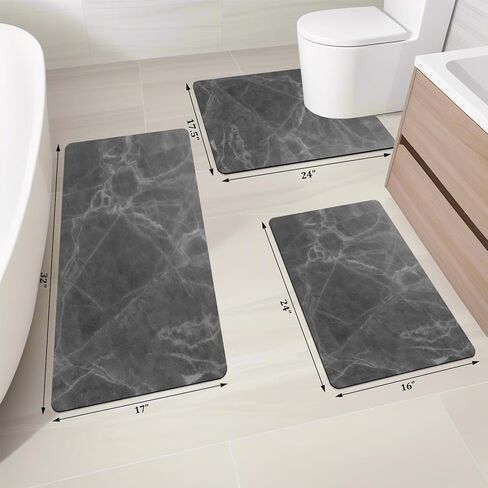 chakme Thin Bath Mat Sets, Rubber Bathroom Rugs Sets 3 Pieces, Non Slip Absorbent Quick Dry Thin Bathroom Rugs Fit Under Door Bath Mats U Shape Toilet Mats Set for Bathroom Bathtub Sink (Dark Grey) in Saudi Arabia