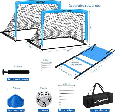 Soccer Goals for Backyard Set, Portable Kids Soccer Goal 2 of 6' x 4', Soccer Net Soccer Training Equipment with Size 4 Soccer Ball, Carry Bag, Youth, Games, Sports, Outdoor Play(Blue) in Saudi Arabia