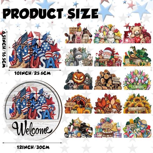 Yousoontic 17 Pcs 12 Inch Magnetic welcome door sign for Interchangeable Front Door Decorations Seasonal and Festive Door Signs for Home Round Wood Sign Hanging welcome door signs for Wall Farmhouse in Saudi Arabia
