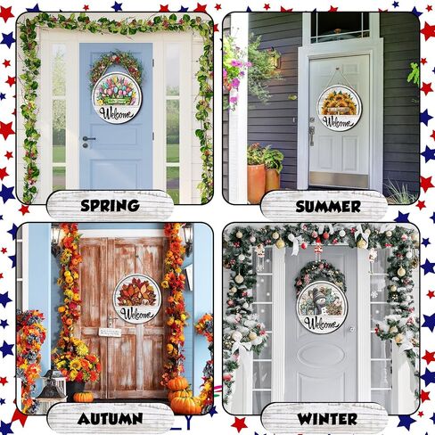 Yousoontic 17 Pcs 12 Inch Magnetic welcome door sign for Interchangeable Front Door Decorations Seasonal and Festive Door Signs for Home Round Wood Sign Hanging welcome door signs for Wall Farmhouse in Saudi Arabia