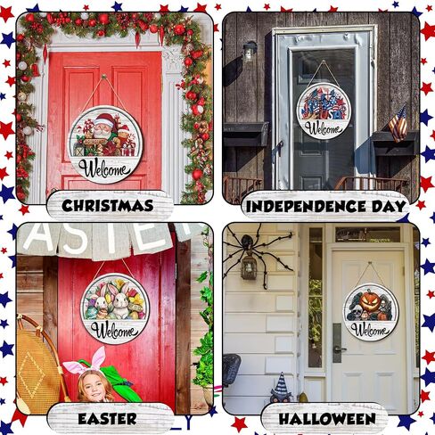 Yousoontic 17 Pcs 12 Inch Magnetic welcome door sign for Interchangeable Front Door Decorations Seasonal and Festive Door Signs for Home Round Wood Sign Hanging welcome door signs for Wall Farmhouse in Saudi Arabia