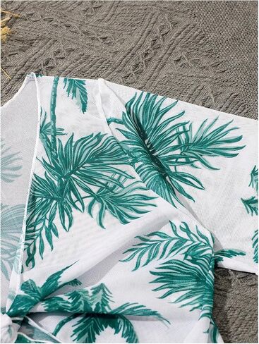 طقم بيكيني SOLY HUX للفتيات مكون من 4 قطع بطباعة استوائية وملابس سباحة مع كيمونو وسروال تغطية in Kuwait