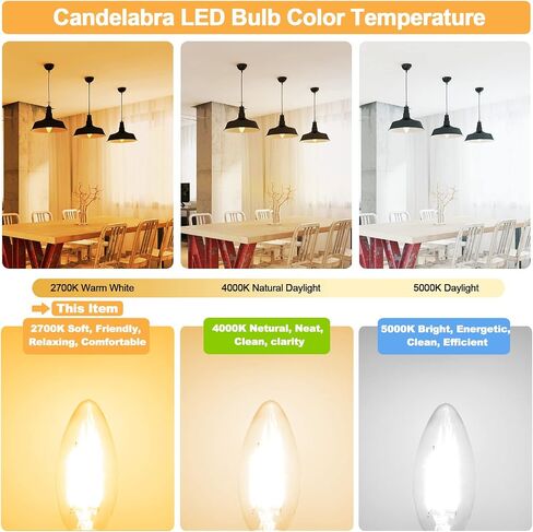 hansang e12 لمبة شمعدان LED 2700K أبيض دافئ، 40W ما يعادل نوع B مصابيح كهربائية، 4W شكل شمعة B11 لمبة LED للثريا، خيوط LED مع زجاج شفاف، 120 فولت، 400LM، 6 عبوات، غير قابلة للتعتيم in Kuwait