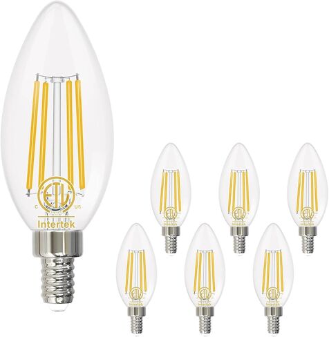hansang e12 لمبة شمعدان LED 2700K أبيض دافئ، 40W ما يعادل نوع B مصابيح كهربائية، 4W شكل شمعة B11 لمبة LED للثريا، خيوط LED مع زجاج شفاف، 120 فولت، 400LM، 6 عبوات، غير قابلة للتعتيم in Kuwait