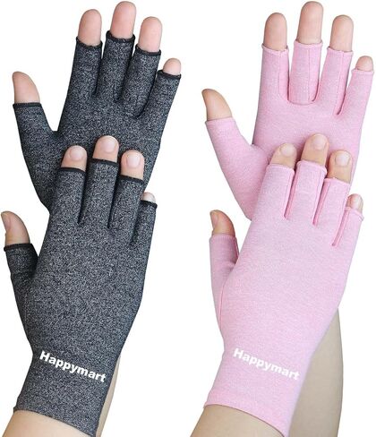 2 Pairs Arthritis Gloves, Hand Compression Gloves for Rheumatoid, Pain Relief, Carpal Tunnel, Swelling, Joint Support, Driving Fingerless Gloves for Women Men (Black + Pink, Medium) in Saudi Arabia