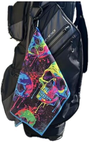منشفة حقيبة جولف من الألياف الدقيقة من Logie Joe's Neon Paint Splatter Trippy Skulls، مقاس 23.5 بوصة × 15.5 بوصة، عالية الجودة مزدوجة الجوانب، مشبك حلقة تسلق، للرجال والنساء والأطفال in Kuwait
