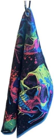منشفة حقيبة جولف من الألياف الدقيقة من Logie Joe's Neon Paint Splatter Trippy Skulls، مقاس 23.5 بوصة × 15.5 بوصة، عالية الجودة مزدوجة الجوانب، مشبك حلقة تسلق، للرجال والنساء والأطفال in Kuwait