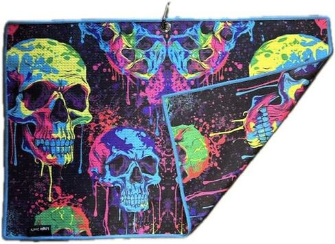 منشفة حقيبة جولف من الألياف الدقيقة من Logie Joe's Neon Paint Splatter Trippy Skulls، مقاس 23.5 بوصة × 15.5 بوصة، عالية الجودة مزدوجة الجوانب، مشبك حلقة تسلق، للرجال والنساء والأطفال in Kuwait