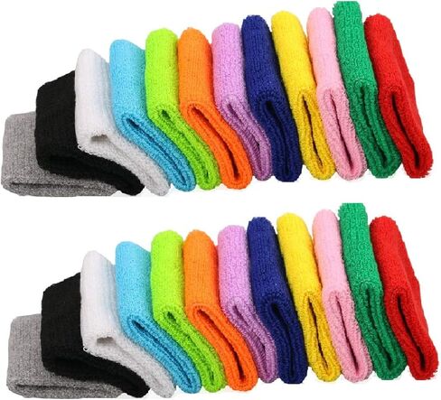 12 Pairs (24 PCS) Colorful Sports Wristbands Cotton Sweatband Wristbands Wrist Sweatbands Wrist Sweat Bands for for Men and Women, Good for Tennis, Basketball, Running, Gym, Working Out in Saudi Arabia