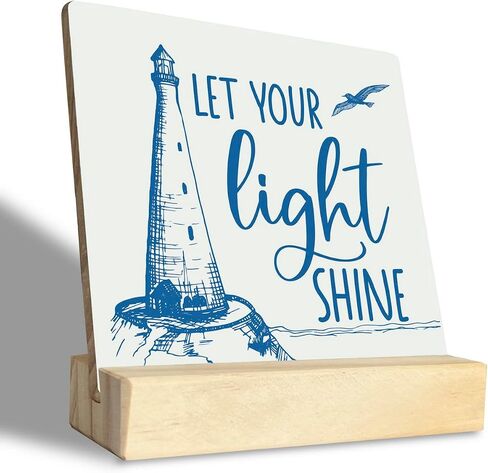 Light House Wooden Table Sign, Let Your Light Shine, Plaques Gift with Wooden Stand, Lighthouse Decor, Inspiration Positive Plaque, Coastal Decorations for Home or Farmhouse, Beach House Sign in Saudi Arabia