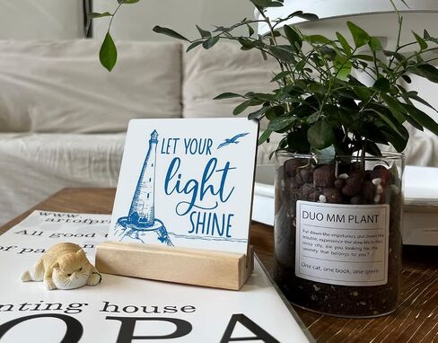 Light House Wooden Table Sign, Let Your Light Shine, Plaques Gift with Wooden Stand, Lighthouse Decor, Inspiration Positive Plaque, Coastal Decorations for Home or Farmhouse, Beach House Sign in Saudi Arabia