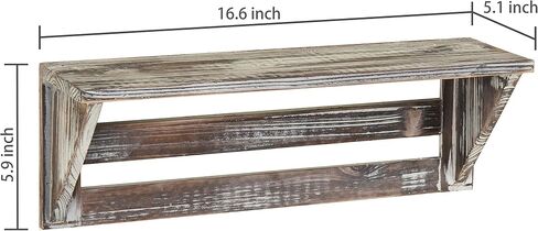 MyGift Set of 2 Vintage Torched Brown Wood 16-Inch Wall Mounted Floating Shelves, Rustic Farmhouse Wooden Hanging Decorative Storage Display Shelf in Saudi Arabia