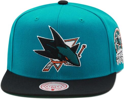 Mitchell & Ness San Jose Sharks NHL 2 Tone Side Patch Snapback Hat Adjustable Cap - Dark Teal/Black in Saudi Arabia