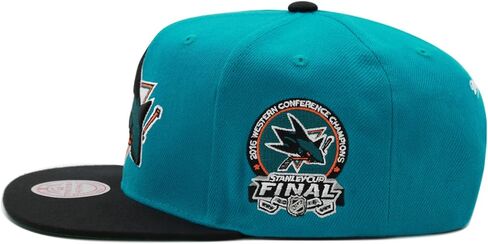 Mitchell & Ness San Jose Sharks NHL 2 Tone Side Patch Snapback Hat Adjustable Cap - Dark Teal/Black in Saudi Arabia