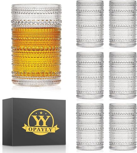 hobnail Drinking Glasses Old Fashion Glass 10oZ rocks glasses Set of 4 glasses Water Juice Cocktail Vintage Glassware Set Gift for Men Women in Saudi Arabia