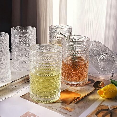 Hobnail شرب نظارات الموضة القديمة الزجاج 10OZ الصخور مجموعة من 4 أكواب عصير الماء كوكتيل خمر الأواني الزجاجية مجموعة هدية للرجال والنساء in Saudi Arabia