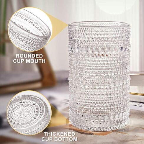 Hobnail شرب نظارات الموضة القديمة الزجاج 10OZ الصخور مجموعة من 4 أكواب عصير الماء كوكتيل خمر الأواني الزجاجية مجموعة هدية للرجال والنساء in Saudi Arabia