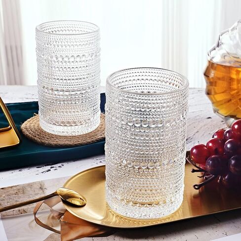 Hobnail شرب نظارات الموضة القديمة الزجاج 10OZ الصخور مجموعة من 4 أكواب عصير الماء كوكتيل خمر الأواني الزجاجية مجموعة هدية للرجال والنساء in Saudi Arabia