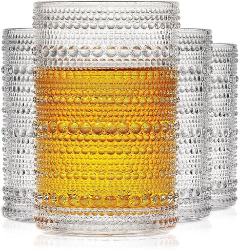Hobnail شرب نظارات الموضة القديمة الزجاج 10OZ الصخور مجموعة من 4 أكواب عصير الماء كوكتيل خمر الأواني الزجاجية مجموعة هدية للرجال والنساء in Saudi Arabia