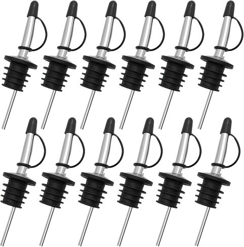 Liquor Bottle Pourers with Rubber Dust Cap 12 Pack Stainless Steel Pour Spouts for Liquor Bottles/Olive Oil Bottles/Alcohol Bottles/Vinegar Bottles in Saudi Arabia