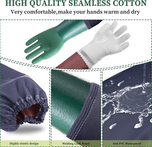 Full Arm Pond Gloves with Cotton lining Extra Long Waterproof Gloves for Pond Cleaning Care/Machinery Industry 25-inch in Saudi Arabia