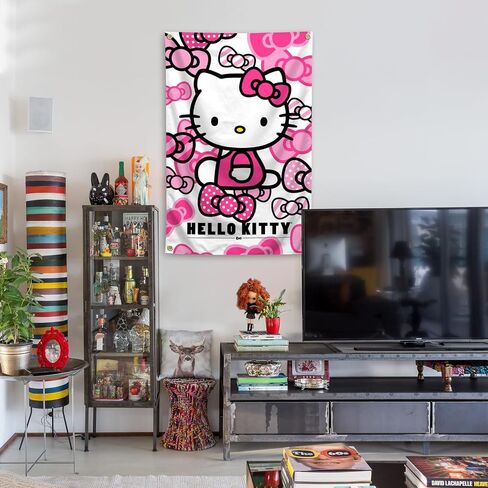 owpIa Cartoon Pink Cat Tapestry Cute Anime Banner Decorations Bedroom Living room Dormitory Wall Hanging with 4 Brass Grommets 3x5 Feet in Saudi Arabia