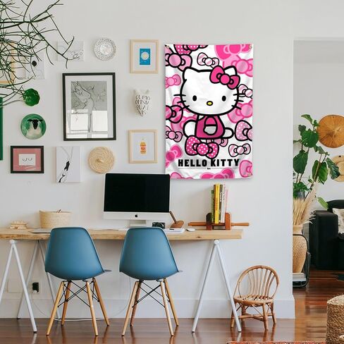 owpIa Cartoon Pink Cat Tapestry Cute Anime Banner Decorations Bedroom Living room Dormitory Wall Hanging with 4 Brass Grommets 3x5 Feet in Saudi Arabia
