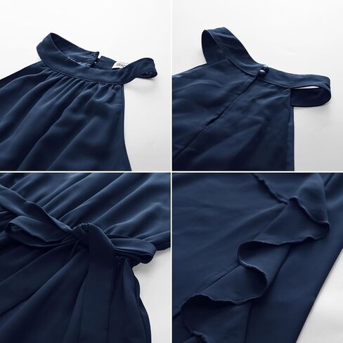 GRACE KARIN Women's 2024 Summer Sleeveless Halter Neck Ruffle Hem Split Flowy Swing Long Midi Dress with Belt in Kuwait