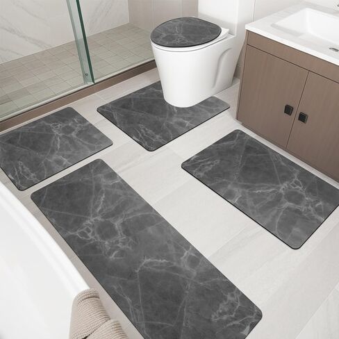 chakme Thin Bath Mat Sets, Rubber Bathroom Rugs Sets 3 Pieces, Non Slip Absorbent Quick Dry Thin Bathroom Rugs Fit Under Door Bath Mats U Shape Toilet Mats Set for Bathroom Bathtub Sink (Dark Grey) in Saudi Arabia