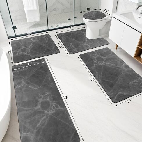 chakme Thin Bath Mat Sets, Rubber Bathroom Rugs Sets 3 Pieces, Non Slip Absorbent Quick Dry Thin Bathroom Rugs Fit Under Door Bath Mats U Shape Toilet Mats Set for Bathroom Bathtub Sink (Dark Grey) in Saudi Arabia