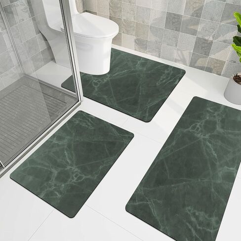 chakme Thin Bath Mat Sets, Rubber Bathroom Rugs Sets 3 Pieces, Non Slip Absorbent Quick Dry Thin Bathroom Rugs Fit Under Door Bath Mats U Shape Toilet Mats Set for Bathroom Bathtub Sink (Dark Grey) in Saudi Arabia