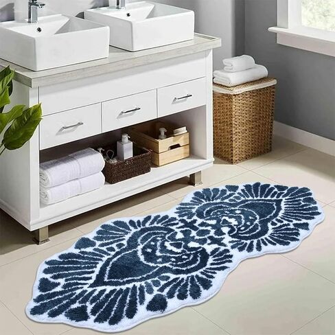 Bathroom Runner Rug 24x60 Non Slip Absorbent Bath Mats for Bathroom Long Bathroom Rugs Machine Washable Carpet Runner Rug for Hallway Bathroom Shower Light Blue in Saudi Arabia