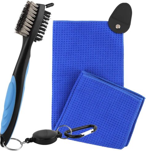 منشفة جولف، منشفة جولف من الألياف الدقيقة المغناطيسية، مناشف جولف من الألياف الدقيقة قوية التحمل مع فرشاة تنظيف، مناشف جولف لحقائب الجولف للرجال، مجموعة إكسسوارات الجولف المحمولة (أزرق) in Kuwait