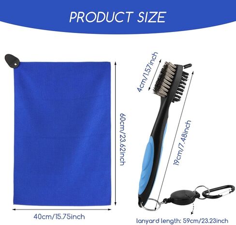 منشفة جولف، منشفة جولف من الألياف الدقيقة المغناطيسية، مناشف جولف من الألياف الدقيقة قوية التحمل مع فرشاة تنظيف، مناشف جولف لحقائب الجولف للرجال، مجموعة إكسسوارات الجولف المحمولة (أزرق) in Kuwait