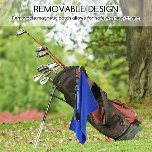 منشفة جولف، منشفة جولف من الألياف الدقيقة المغناطيسية، مناشف جولف من الألياف الدقيقة قوية التحمل مع فرشاة تنظيف، مناشف جولف لحقائب الجولف للرجال، مجموعة إكسسوارات الجولف المحمولة (أزرق) in Kuwait