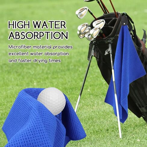 منشفة جولف، منشفة جولف من الألياف الدقيقة المغناطيسية، مناشف جولف من الألياف الدقيقة قوية التحمل مع فرشاة تنظيف، مناشف جولف لحقائب الجولف للرجال، مجموعة إكسسوارات الجولف المحمولة (أزرق) in Kuwait
