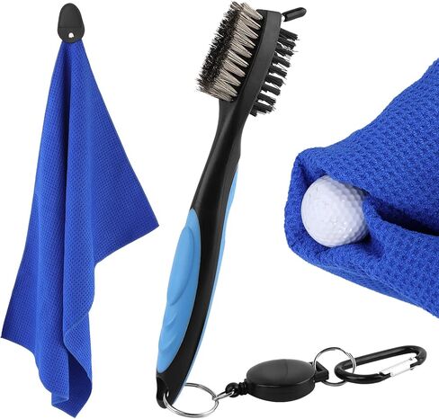 منشفة جولف، منشفة جولف من الألياف الدقيقة المغناطيسية، مناشف جولف من الألياف الدقيقة قوية التحمل مع فرشاة تنظيف، مناشف جولف لحقائب الجولف للرجال، مجموعة إكسسوارات الجولف المحمولة (أزرق) in Kuwait